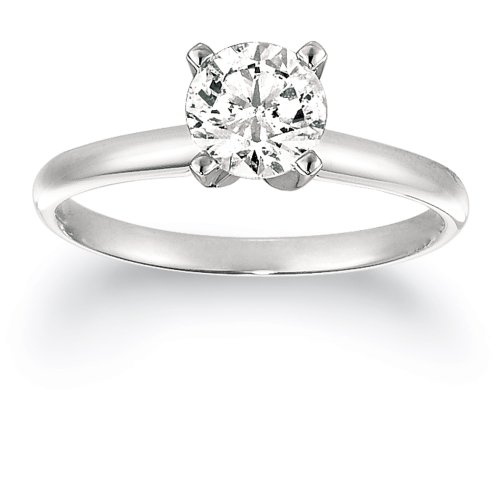 10k White Gold Round Solitaire Diamond Engagement Ring (1/2 ct, J-K Color, I2-I3 Clarity), Size 6