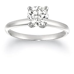 10k White Gold Round Solitaire Diamond Engagement Ring (1/2 ct, J-K Color, I2-I3 Clarity), Size 6