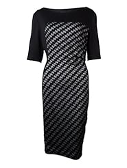 Houndstooth Print Polyester/Rayon/Spandex Elbow Length Sleeves Bateau Neck  Dress