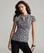 image and picture of Style&co. Printed Cap-Sleeve Ruffled Mandarin Top