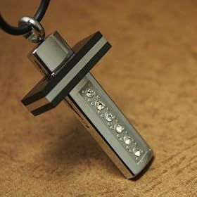 Contemporary Cz Diamond Cross Designer Inspired Necklace for Him Chain on a Rubber Cord Gift Boxed...
