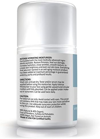 Anti-Aging Cream to Restore Skin Elasticity, Texture &amp; Brighten Tone - 98% Natural, 40% Organic - Vitamin C, B5, Hyaluronic Acid, ALA, AHA, CoQ10, Peptides - Puristica