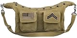 8607 Vintage Khaki 2 Pocket Shoulder Bag With Stars