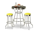 Chrome Bar Table & 2 Chrome Finish Yellow Vinyl Seat Barstools