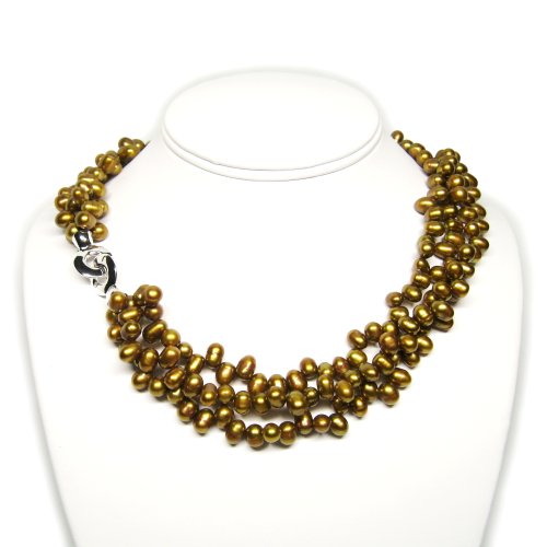 HinsonGayle Handpicked Triple Strand Chocolate Cultured Pearl Torsade Necklace (Sterling Silver)