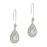 Antique Elegant Sterling Silver .925 Border Teardrop Dangle Hook Earrings