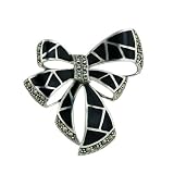 Sterling Silver Marcasite Black Onyx Inlay Bow Pin
