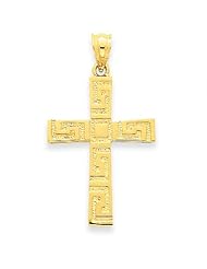 14k Gold Greek Key Cross Pendant