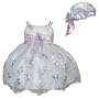 Newborn Girls Dress - Lilac Flower Embroidery on White Sheer w/ Hat (18M)