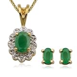 18k Yellow Gold Plated Sterling Silver Genuine Emerald Post Earrings and Pendant, 18 Set