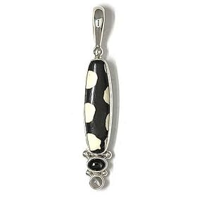 Sterling Silver Batiked African Mud Bead, Black Star and Mooonstone Pendant by Sajen