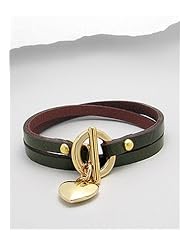 Green Heart Leather Bracelet In White Base