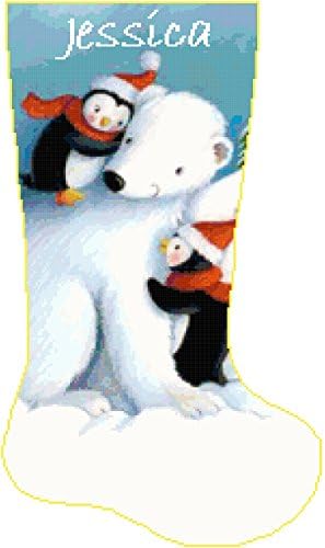Pattern Only Cross Stitch Christmas Stocking Polar Bear and Penguins with Name