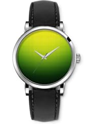 SPRAWL Aanalog Fashion Series Silver Ladies Watches of Genuine Black Leather Strap,Unique Wrist Watch for Women Girls Designed with Point set with yellow and green background