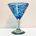  Hand Blown Aqua w/ Cobalt Swirl Martini Glasses - 2pc Set