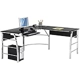 Realspace Mezza "L"-Shaped Glass Computer Desk, Black/Chrome