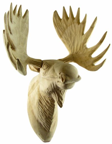 Hand Carved Moose Head Wall Mount Sculpture Basswood