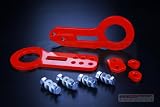 Godspeed Universal JDM Red Front Tow Hook + Rear Tow Hook Towing Kit Red Color Honda Toyota Nissan BMW Mazda Acura Subaru Mitsubishi