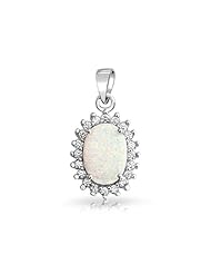Bling Jewelry Cubic Zirconia Oval Opal Pendant 925 Sterling Silver