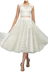 Plus Size V-neck 2015 Short Lace Wedding Dress  With a Sash 