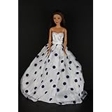 A Pretty White Gown with Navy Polka Dots Made to Fit the Barbie Doll
