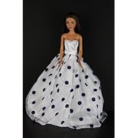 A Pretty White Gown with Navy Polka Dots Made to Fit the Barbie Doll