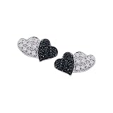 10K White Gold 1/5 ct. Black and White Diamond Heart Earrings