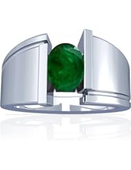18K White Gold Oval Cut Emerald Solitaire Ring