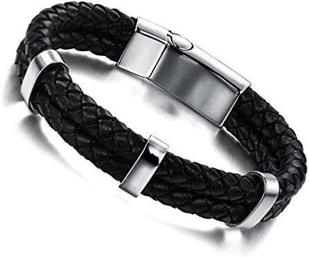 three buckle genuine leather 7.8" barcelet for Men