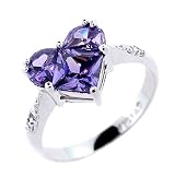 CZ Amethyst Diamond Heart Sterling Silver Ring