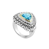 0.12 ct. Diamond with 4 5/8 ct. Trillion Cut Blue Topaz Ring in 18K Yellow Gold and Sterling Silver