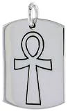Sterling Silver Flawless Quality Dog Tag w/ Ankh Cross, 1 3/16 (30mm) tall