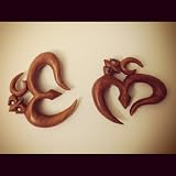 00g 10mm Ohm Symbol Sawo Wood Organic Ear Gauges Plugs - Flower Design Tribal Floral Hook Hanging (Sold By Pair)