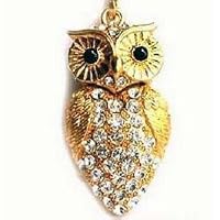 8GB Crystal Gold Colored Owl Style USB Flash Drive with necklace