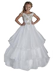 Girls Floor Length Organza Crystal Crystals Lace Sequined One Shoulder Pageant Dress 