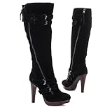 Damen Schuhe, Stiefel, 5242, Synthetik in hochwertiger Wild Leder Optik, Schwarz, Gr 38