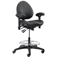 BodyBilt J757x F1 Black Vinyl Fabric Mid-Back Task Petite Stool with Arms, 18.5" Length x 18.5" Width Backrest, 21" Width Seat