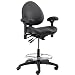 BodyBilt J757x F1 Black Vinyl Fabric Mid-Back Task Petite Stool with Arms, 18.5" Length x 18.5" Width Backrest, 21" Width Seat