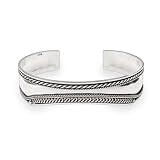 Eve's Addiction Sterling Silver Scalloped Edge Braided Bali Cuff Bracelet