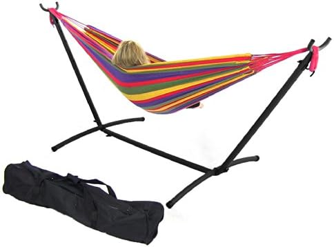 Rainbow Double Brazilian Hammock & Stand Combo