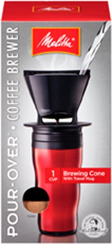 Melitta Coffee Maker, Single Cup Pour-Over Brewer with Travel Mug, Red (Pack of 2)