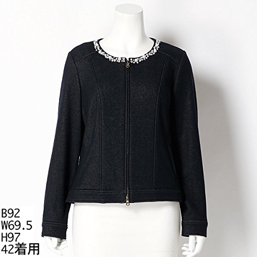 ローズティアラ（大きいサイズ）（Rose Tiara） 全1色【大きいサイズ】【42・46】ビジュー調衿デニムムートンジャージージャケット