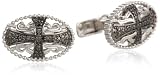 Mens Sterling Silver Black Diamond Cross Cuff Links (1/10 cttw)