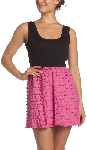 Trixxi Juniors' Tank Dress With Ruffle Skirt,Black/Pink,Small
