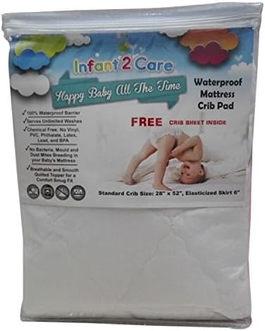 Waterproof Mattress Crib Pad Cover from Infant2Care, Soft and Quilted Protector, Standard Size, The Perfect Baby Gift, Get Yours Now!!