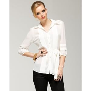 bebe Chiffon Sheer Pleated Shirt