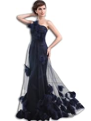 Feathers Fitted Satin/Silk/Tulle One Shoulder Prom Dress 