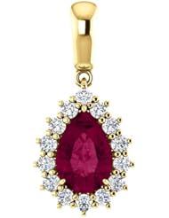 18K Yellow Gold 9.00x6.00mm Pear Cut Rhodolite Garnet and Diamond Pendant -- LIFETIME WARRANTY