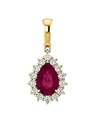 14K Yellow Gold 9.00x6.00mm Pear Cut Rhodolite Garnet and Diamond Pendant -- LIFETIME WARRANTY