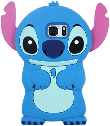 S6 Edge Case,Galaxy S6 Edge Case, KY 3D Cute Cartoon Lilo Stitch Movable Ear Flip Stitch Silicone Soft Back Case Cover for Samsung Galaxy S6 Edge (Blue Stitch)
